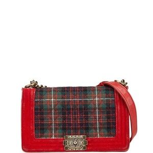 Chanel Matelasse Boy Crossbody Chain Bag Red Multicolor Velor Wool